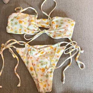 Zaful Floral Bikini Set - Yellow and Green